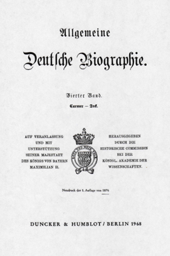 Titelpagina Algemeine Deutsche Biographie