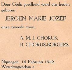 Geboortekaartje Jeroen Chorus, achterzijde