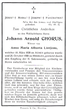 Bidprentje Johan Arnold Chorus